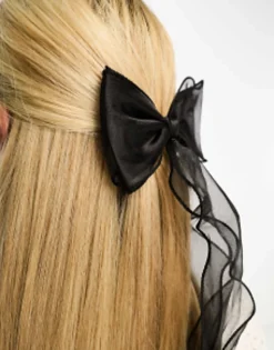 Hair Accessories*My Accessories London Organza Pearl Bow Hair Clip In Black