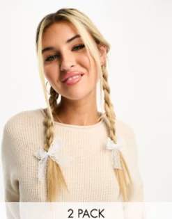 Hair Accessories*My Accessories London Pack Of 2 Lace Bows In White