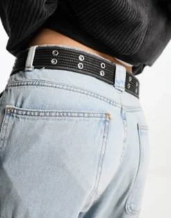 Belts*My Accessories London Webbing Double Eyelet Grunge Belt In Black