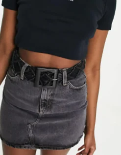 Belts*My Accessories London Woven Rattan Crochet Belt In Black