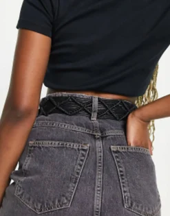 Belts*My Accessories London Woven Rattan Crochet Belt In Black