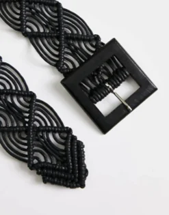 Belts*My Accessories London Woven Rattan Crochet Belt In Black
