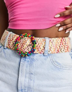 Belts*My Accessories London Woven Rattan Crochet Belt In Bright Multi