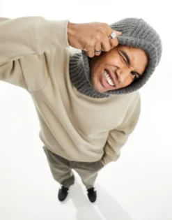 Beanies*My Accessories Man Knitted Loose Balaclava In Grey