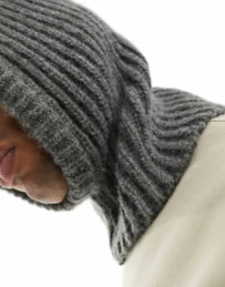 Beanies*My Accessories Man Knitted Loose Balaclava In Grey