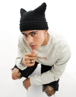 Beanies*My Accessories Man London Knitted Square Beanie In Black