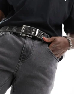Belts*My Accessories Man Webbing Double Eyelet Grunge Belt In Black