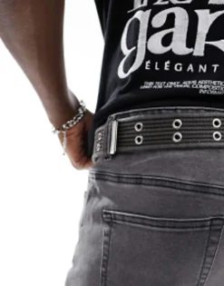 Belts*My Accessories Man Webbing Double Eyelet Grunge Belt In Black