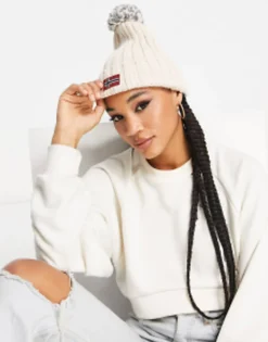 Beanies*Napapijri Semiury Bobble Beanie In Cream Off-White