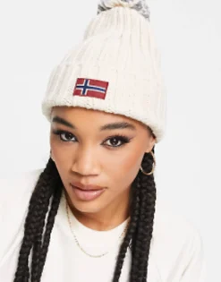 Beanies*Napapijri Semiury Bobble Beanie In Cream Off-White