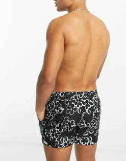 Swimwear*New Look Daisy Swim Shorts In Mono Black Pattern