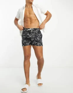 Swimwear*New Look Daisy Swim Shorts In Mono Black Pattern