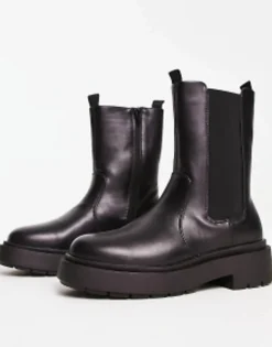 Chelsea Boots*New Look Flat Chunky High Ankle Chelsea Boot In Black