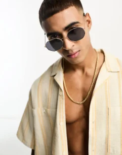 Sunglasses*New Look Metal Hexagonal Sunglasses In Gold
