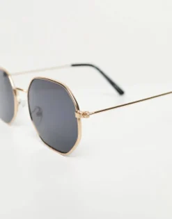 Sunglasses*New Look Metal Hexagonal Sunglasses In Gold