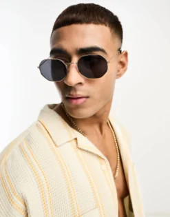 Sunglasses*New Look Metal Hexagonal Sunglasses In Gold