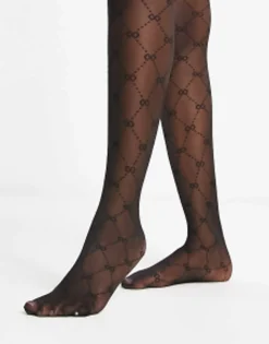 Socks & Tights*New Look Opaque Tights With Bow Pattern Black