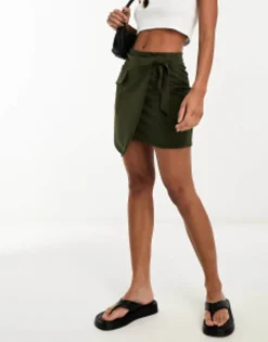 Shorts*New Look Utility Wrap Skort In Khaki Green