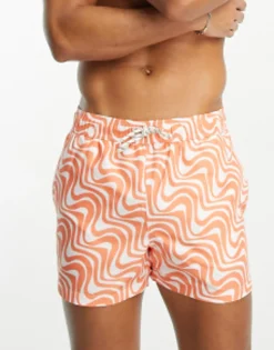 Swimwear*New Look Wave Print Swim Shorts In Orange Bright Orange