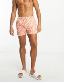 Swimwear*New Look Wave Print Swim Shorts In Orange Bright Orange