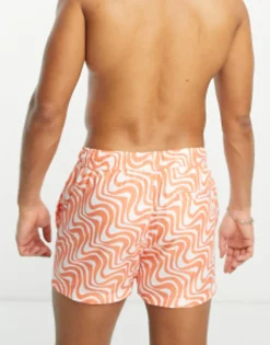 Swimwear*New Look Wave Print Swim Shorts In Orange Bright Orange