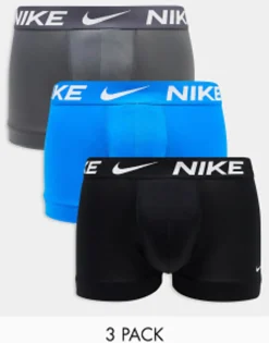 Underwear*Nike 3 Pack Dri-Fit Microfibre Trunks In Blue Grey And Black Multi