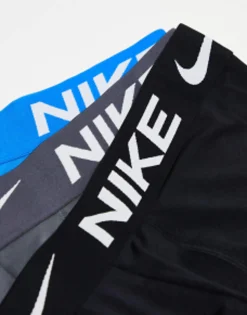 Underwear*Nike 3 Pack Dri-Fit Microfibre Trunks In Blue Grey And Black Multi