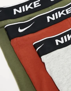 Gifts*Nike Everyday Cotton Stretch Briefs 3 Pack In Olive/Orange/Grey Multi