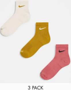 Socks*Nike Training Everyday Plus 3 Pack Ankle Socks In Pink, Brown And Beige Multi