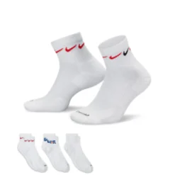 Socks & Tights*Nike Training Unisex Cushioned 3 Pack Logo Ankel Socks In White