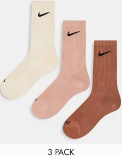 Sportswear*Nike Training Unisex Cush Crewsock 3 Pack Socks In Natural Brown