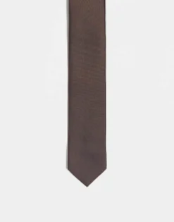 Ties*Noak Slim Tie In Crosshatch Brown