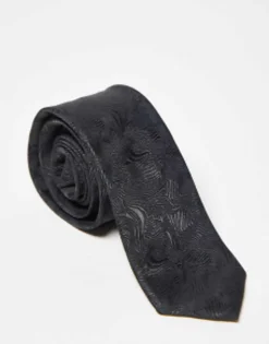 Ties*Noak Slim Tie In Swirl Jacquard Black