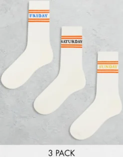 Socks*ONLY & SONS 3 Pack Tennis Socks With Weekend Print Antique White
