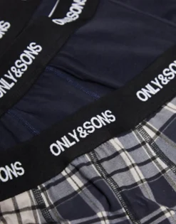 Underwear*ONLY & SONS 3 Pack Trunks In Navy Check Dark Navy