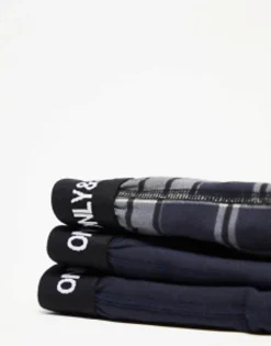Underwear*ONLY & SONS 3 Pack Trunks In Navy Check Dark Navy