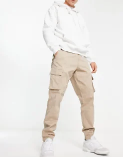 Trousers & Chinos*Only & Sons Cuffed Cargo Trousers In Slim Fit Stone Chinchilla