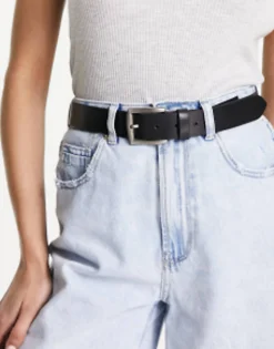 Belts*Pieces Leather Buckle Belt In Black