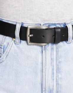 Belts*Pieces Leather Buckle Belt In Black