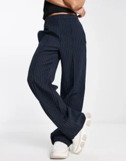 Suits & Tailoring*Pieces Tailored Blazer And Straight Leg Trouser In Navy Pinstripe