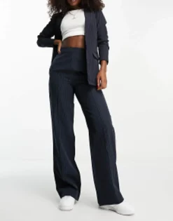 Suits & Tailoring*Pieces Tailored Blazer And Straight Leg Trouser In Navy Pinstripe