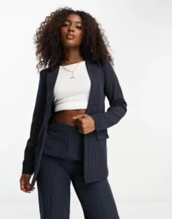 Suits & Tailoring*Pieces Tailored Blazer And Straight Leg Trouser In Navy Pinstripe