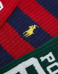 Socks*Polo Ralph Lauren 6 Pack Sport Socks With Pony Logo In Grey Red With Logo Navy