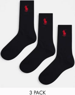 Socks*Polo Ralph Lauren 3 Pack Sport Socks With Pony Logo In Black