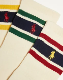 Socks*Polo Ralph Lauren 3 Pack Sport Socks With Logo Stripe In Cream