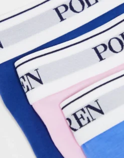 Underwear*Polo Ralph Lauren 3 Pack Trunks In Navy Blue Pink With Logo Waistband Ryl/Blu/Pink