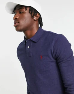 Polo Shirts*Polo Ralph Lauren Icon Logo Slim Fit Long Sleeve Pique Polo In Navy Marl