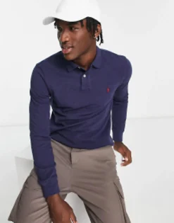 Polo Shirts*Polo Ralph Lauren Icon Logo Slim Fit Long Sleeve Pique Polo In Navy Marl