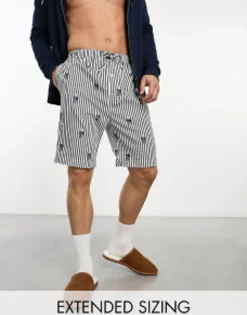 Shorts*Polo Ralph Lauren Lounge Woven Pyjama Shorts In Navy Stripe With All Over Bear Logo Navy Stripe Bear