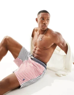 Swimwear*Polo Ralph Lauren Traveler Mid Funstripe Swim Shorts Classic Oversized Fit In Multi